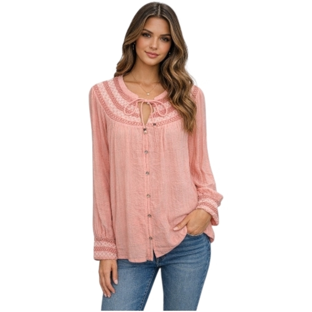 Nurture by Westbound Coral Embroidered Boho Blouse - Size 1X - NWT